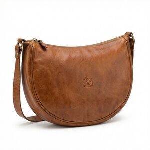 Il Bisonte Vintage Leather Half Moon Crossbody Bag Tan Cognac Patina Italy Small